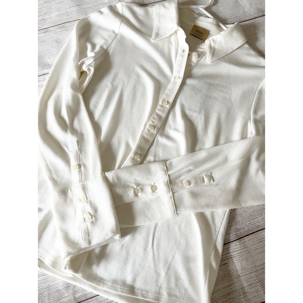 Elie Tahari ivory color silky button down shirt NWT - Picture 6 of 8